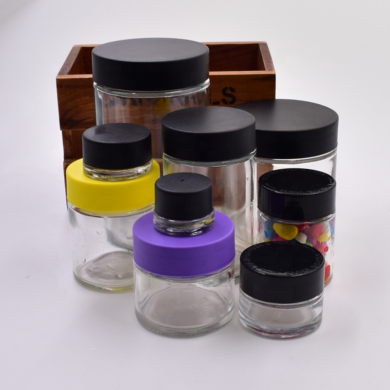 5ml 10ml 1 oz 2 oz 3 oz 4 oz 6 oz 280ml 500ml straight sided child resistant glass jar Concentrate containers with black lid