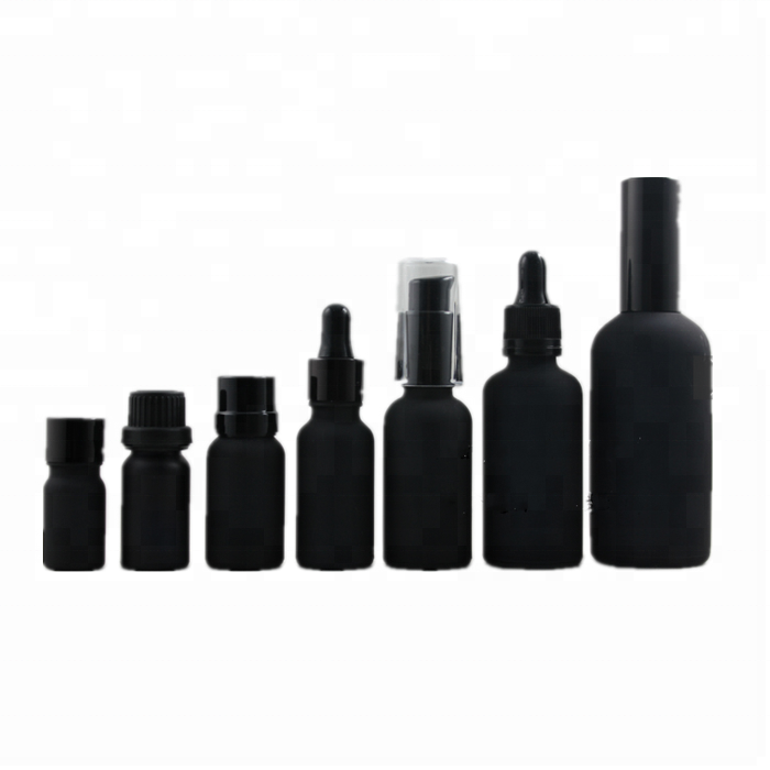 5ml 10ml 15ml 20ml 1oz 50ml 100ml matte gloss black glass dropper bottle pump lotion bottle for essential oil massage