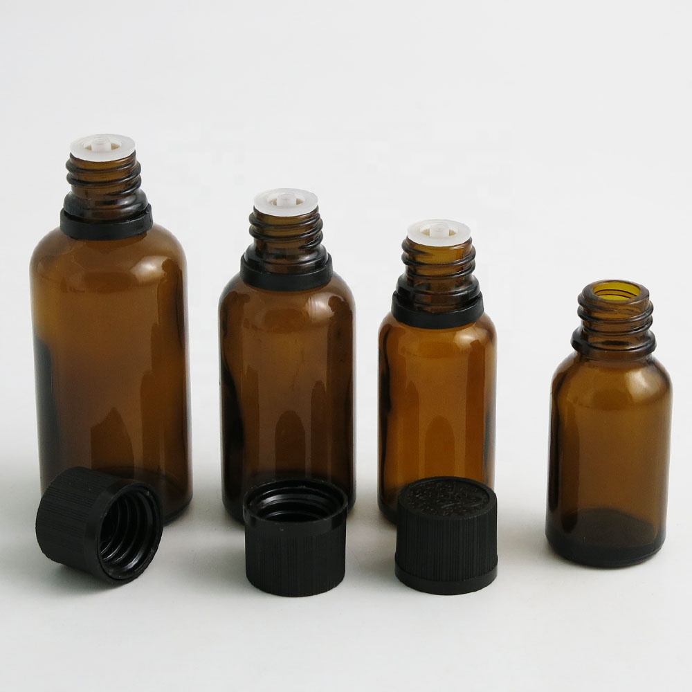 5ml 10ml 15ml 20ml 30m 50ml 100ml  amber glass essential oil bottle with Tamper Evident Childproof Cap orifice reduce