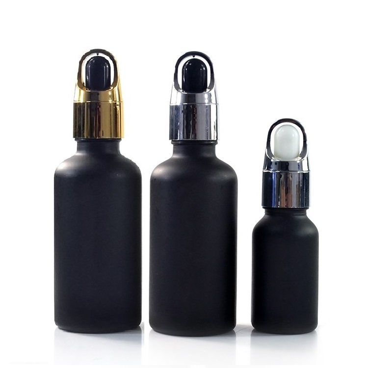 5ml 10ml 15ml 20ml 30mL 50ml 60ml 100mL frosted matte black glass dropper bottle with gold silver cap
