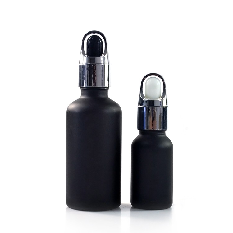 5ml 10ml 15ml 20ml 30mL 50ml 60ml 100mL frosted matte black glass dropper bottle with gold silver cap