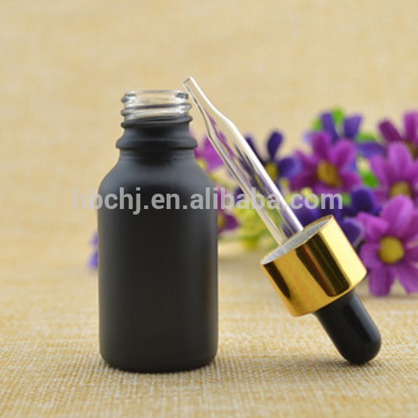 5ml 10ml 15ml 20ml 30mL 50ml 60ml 100mL frosted matte black glass dropper bottles with gold and black dropper