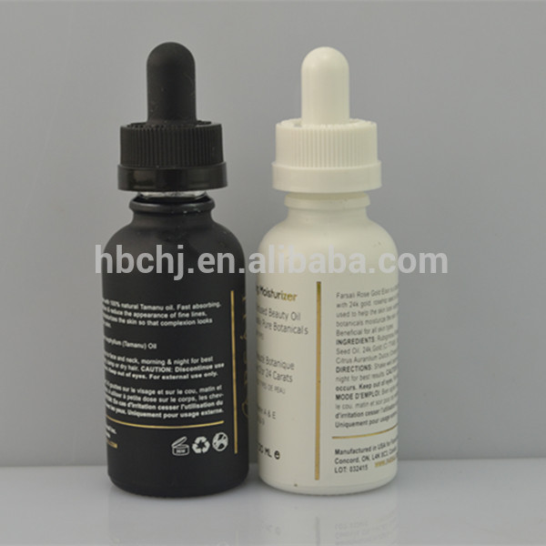 5ml 10ml 15ml 20ml 30mL 50ml 60ml 100mL frosted matte black glass dropper bottles with gold and black dropper