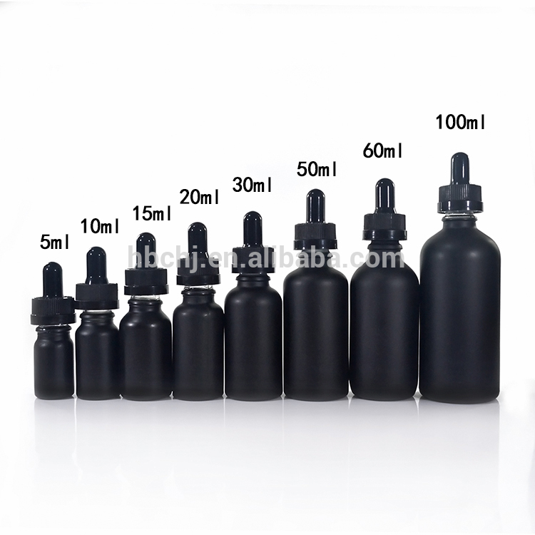 5ml 10ml 15ml 20ml 30mL 50ml 60ml 100mL frosted matte black glass dropper bottles with gold and black dropper