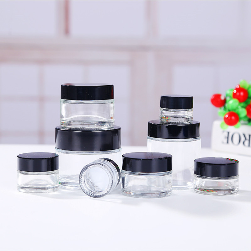 5ml 10ml 15ml 20ml 30ml 100ml transparent round screw top cosmetic container sample testing glass bottle empty makeup cream jar
