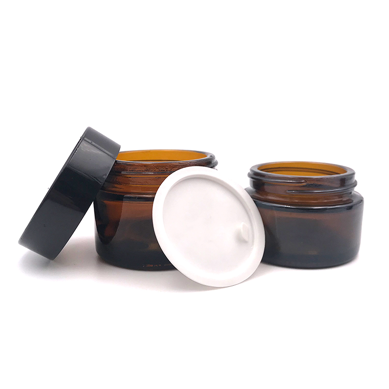 5ml 10ml 15ml 20ml 30ml 50gml 100ml 1 oz skincare packing cosmetic container amber brown cosmetic glass jar with black lids