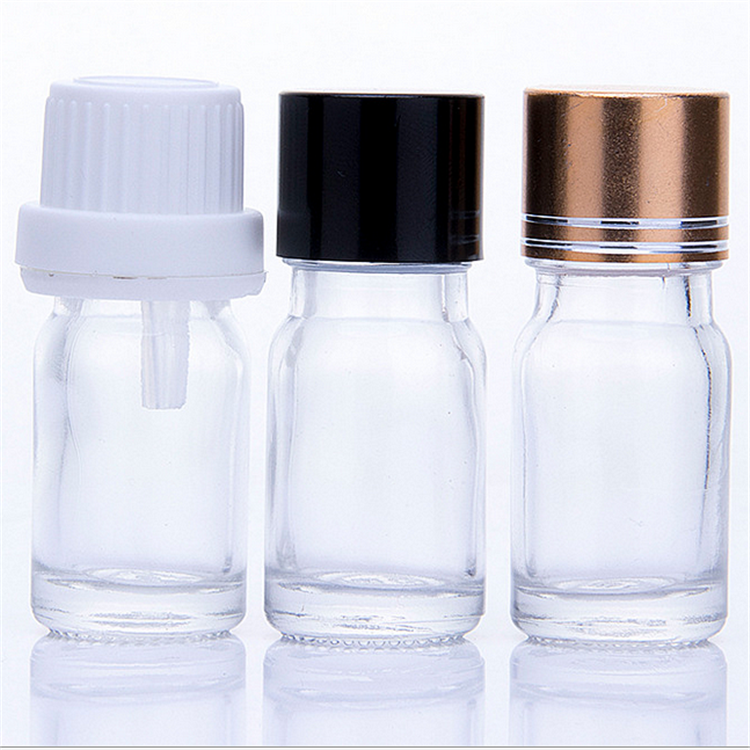 5ml 10ml 15ml 20ml 30ml 50ml 100ml 0.2oz clear frosted essential oil glass bottles with gold silver black white screw cap