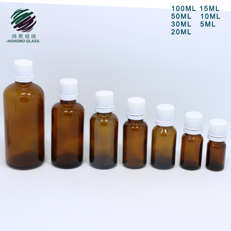 5ml 10ml 15ml 20ml 30ml 50ml 100ml Amber Brown Glass Essential Oil Bottle with Plastic tamper evident cap dropper