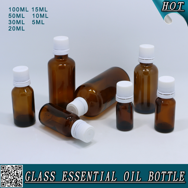 5ml 10ml 15ml 20ml 30ml 50ml 100ml Amber Brown Glass Essential Oil Bottle with Plastic tamper evident cap dropper