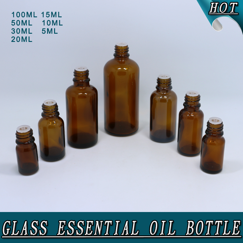 5ml 10ml 15ml 20ml 30ml 50ml 100ml Amber Brown Glass Essential Oil Bottle with Plastic tamper evident cap dropper