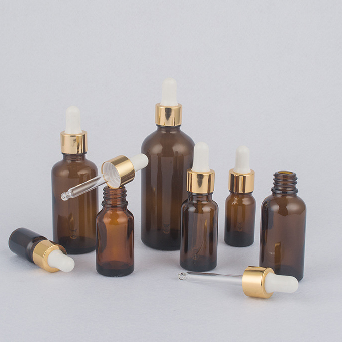 5ml 10ml 15ml 20ml 30ml 50ml 100ml Amber Oil Glass Dropper Bottle with Gold Dropper lids