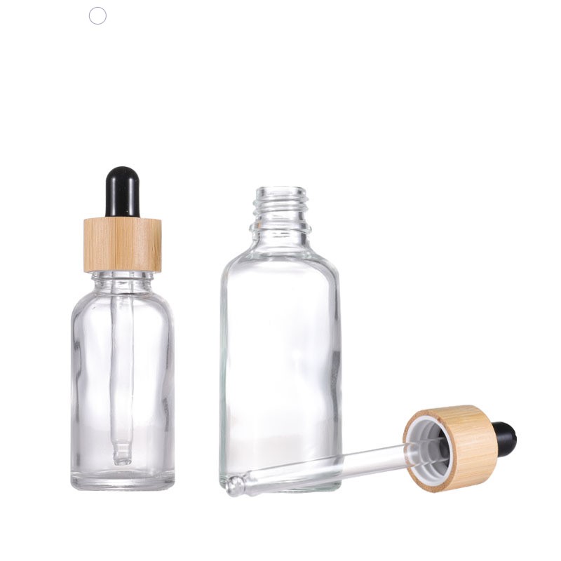 5ml 10ml 15ml 20ml 30ml 50ml 100ml Bamboo Dropper Cap Glass Clear Essential Oil Glass Bottles