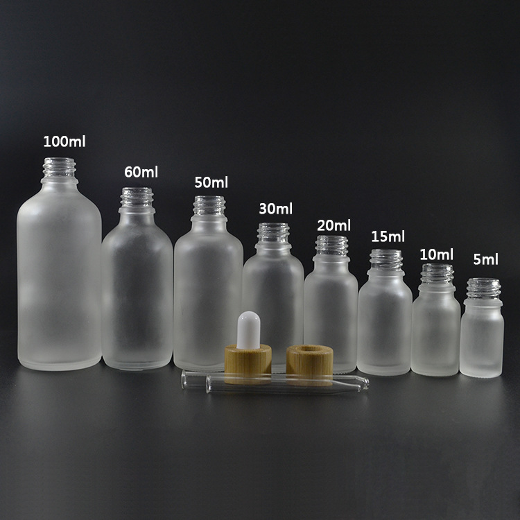 5ml 10ml 15ml 20ml 30ml 50ml 100ml Bamboo Dropper Cap Glass Frosted Essential Oil Glass Bottles