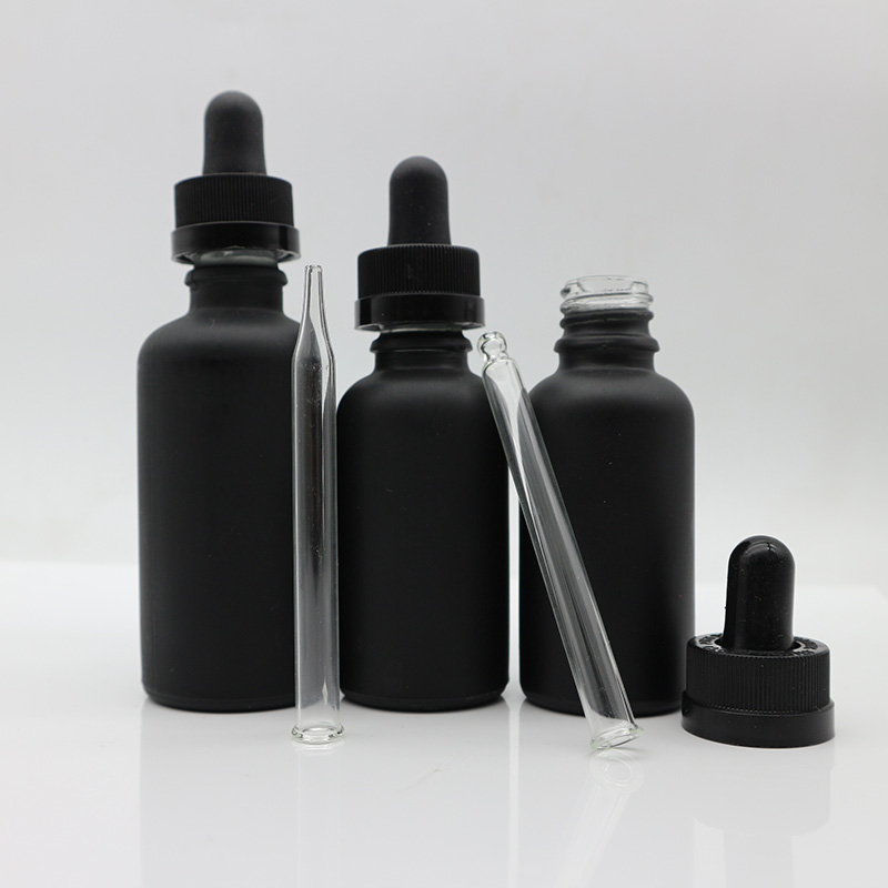 5ml 10ml 15ml 20ml 30ml 50ml 100ml Beard Oil E liquid E juice Matte Black Frosted Glass Dropper Bottle with Childproof Cap