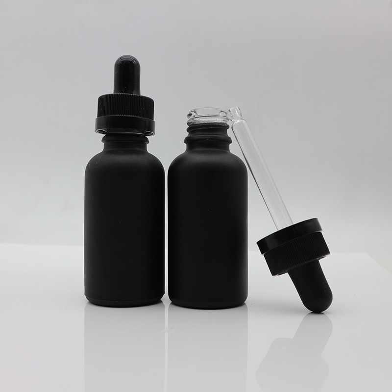 5ml 10ml 15ml 20ml 30ml 50ml 100ml Beard Oil E liquid E juice Matte Black Frosted Glass Dropper Bottle with Childproof Cap