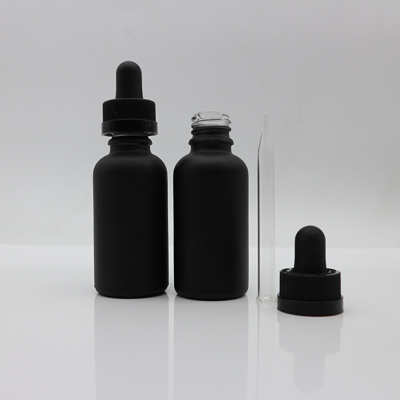 5ml 10ml 15ml 20ml 30ml 50ml 100ml Beard Oil E liquid E juice Matte Black Frosted Glass Dropper Bottle with Childproof Cap