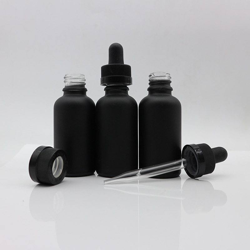5ml 10ml 15ml 20ml 30ml 50ml 100ml Beard Oil E liquid E juice Matte Black Frosted Glass Dropper Bottle with Childproof Cap