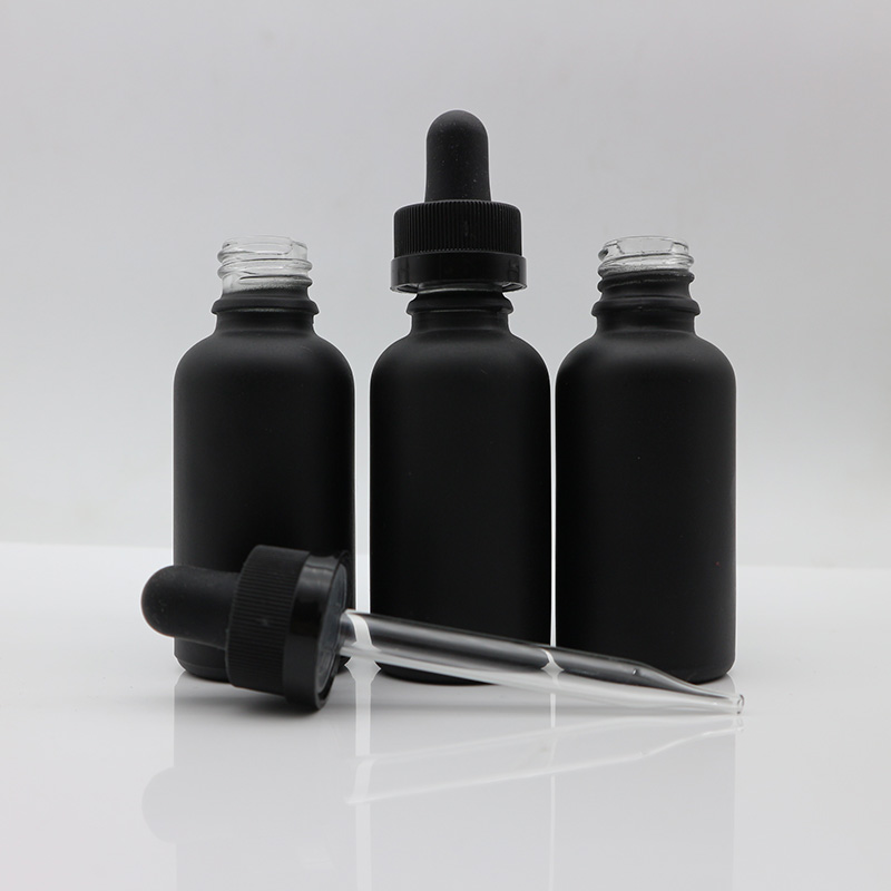 5ml 10ml 15ml 20ml 30ml 50ml 100ml Beard Oil E liquid E juice Matte Black Frosted Glass Dropper Bottle with Childproof Cap