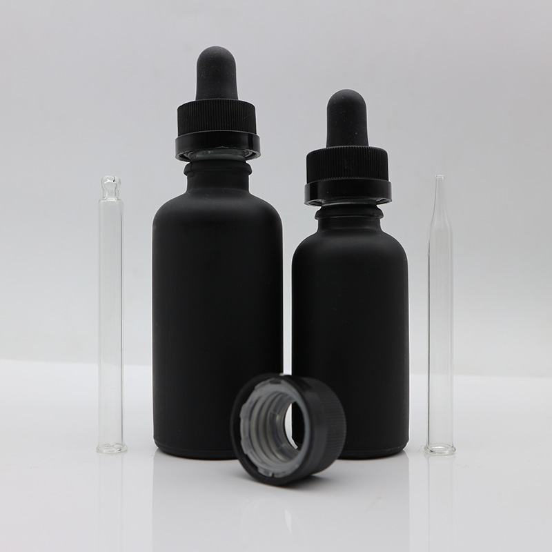 5ml 10ml 15ml 20ml 30ml 50ml 100ml Beard Oil E liquid E juice Matte Black Frosted Glass Dropper Bottle with Childproof Cap