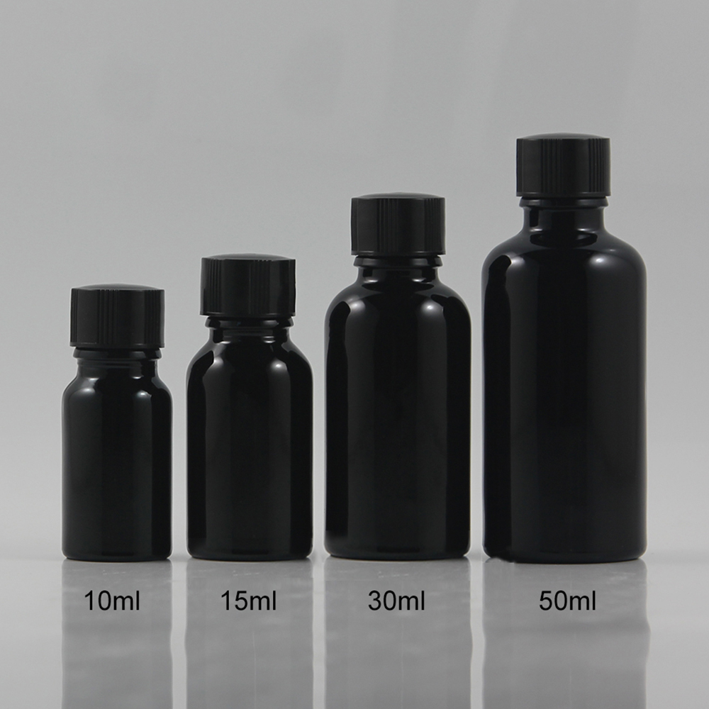 5ml 10ml 15ml 20ml 30ml 50ml 100ml Black Glass Essential Oil Bottle with black aluminum screw cap