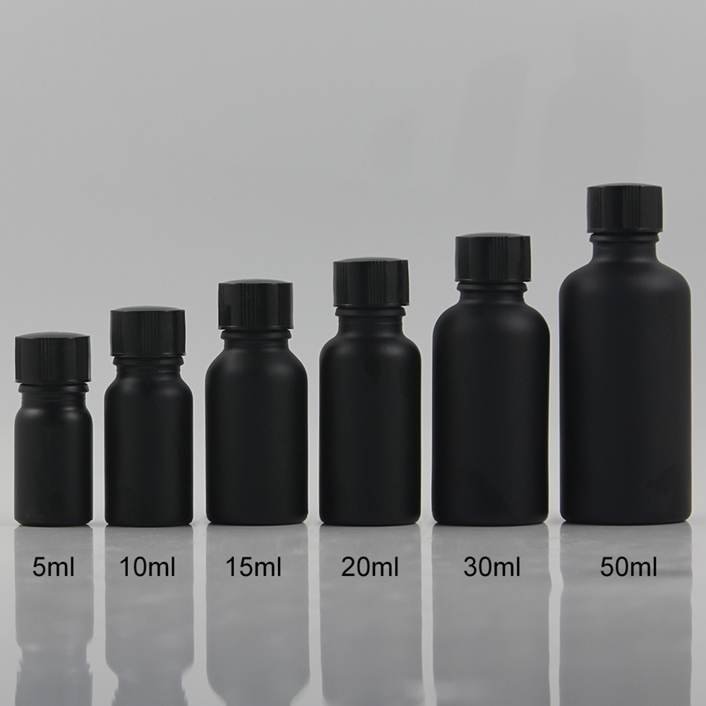 5ml 10ml 15ml 20ml 30ml 50ml 100ml Black Glass Essential Oil Bottle with black aluminum screw cap