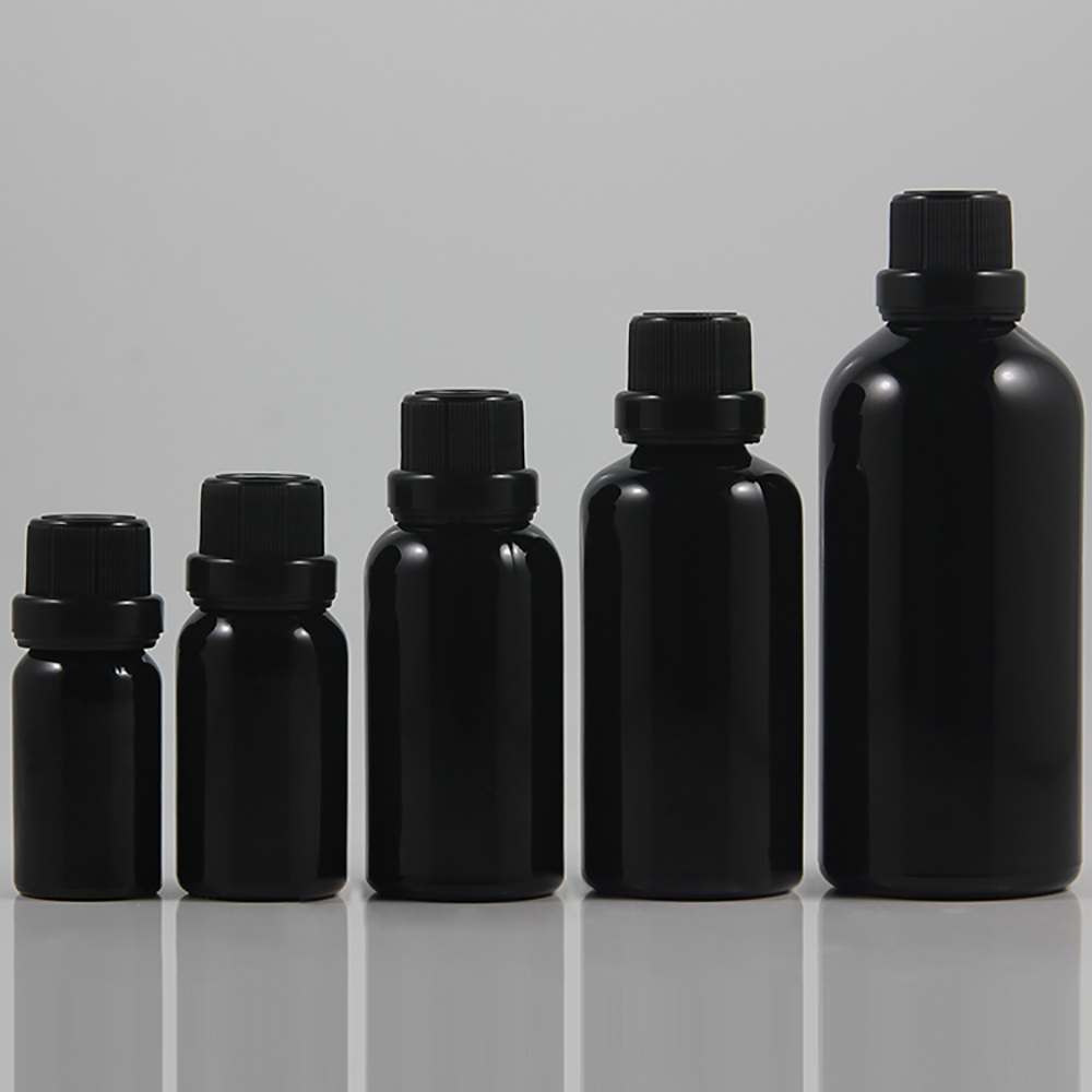 5ml 10ml 15ml 20ml 30ml 50ml 100ml Black Glass Essential Oil Bottle with black aluminum screw cap