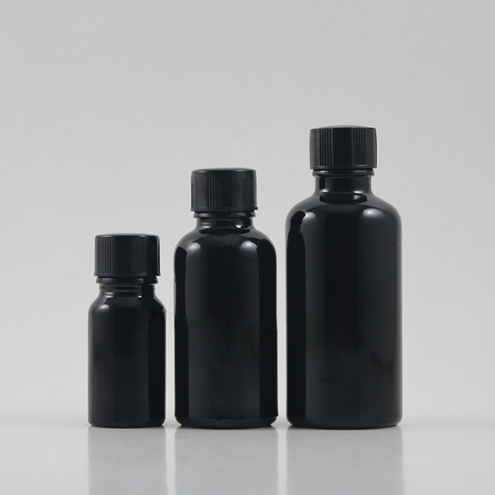 5ml 10ml 15ml 20ml 30ml 50ml 100ml Black Glass Essential Oil Bottle with black aluminum screw cap