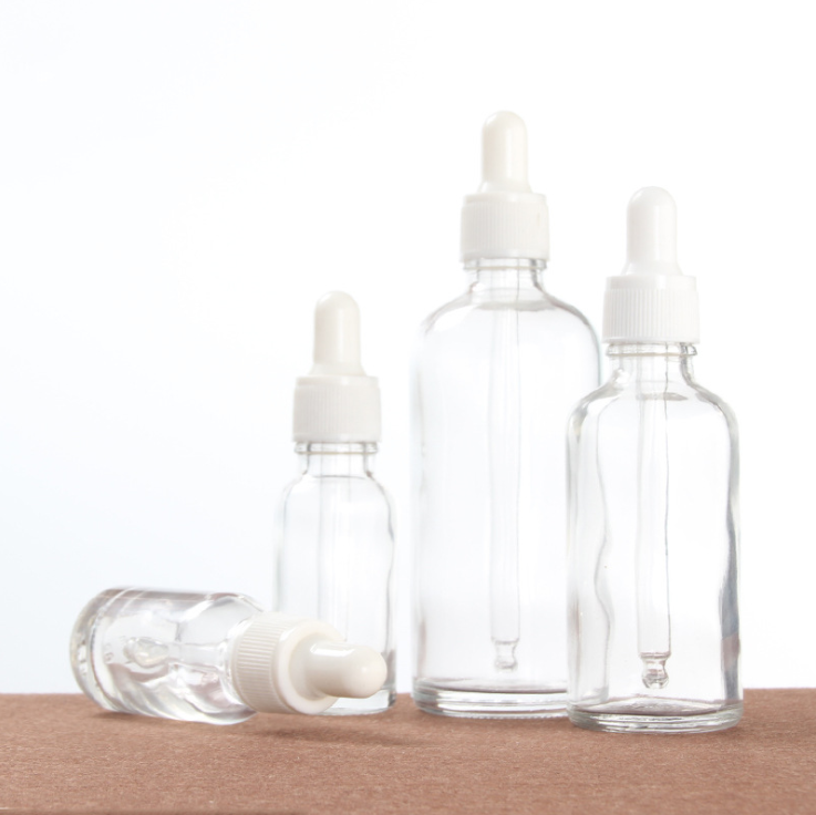 5ml/10ml/15ml/20ml/30ml/50ml/100ml Clear Glass Dropper Bottle Essential Oil Cosmetic Dropper Bottle With Plastic White Cap