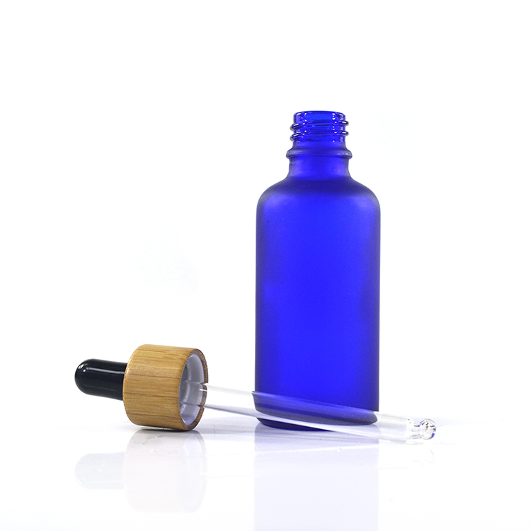 5ml 10ml 15ml 20ml 30ml 50ml 100ml Cosmetic essential olive oil Frosted Blue glass dropper bottle with bamboo cap