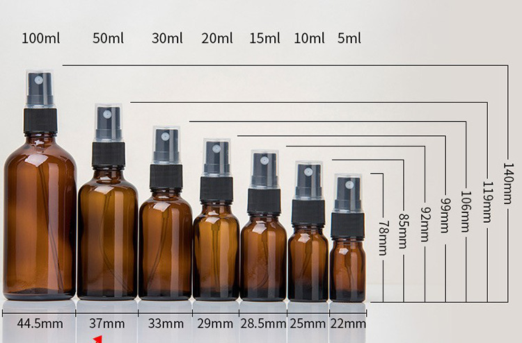 5ml 10ml 15ml 20ml 30ml 50ml 100ml Empty Amber Perfume Glass Spray Bottles with Fine Mist Sprayer