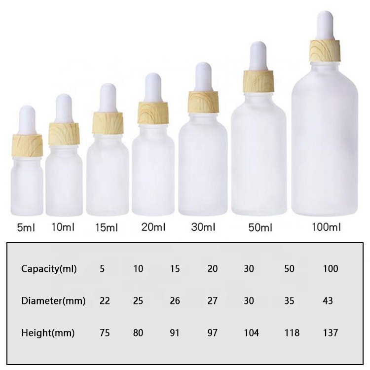 5ml,10ml,15ml,20ml,30ml,50ml,100ml Frosted Dropper Glass Dropper Bottles,Essential Oil Bottles With Eye Dropper Bamboo Lids