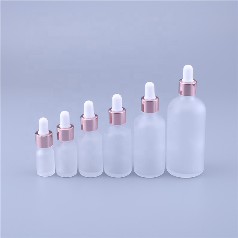 5ml 10ml 15ml 20ml 30ml 50ml 100ml Frosted Glass Dropper Bottle For Essential Oil With Rose Gold Ring Dropper Cap