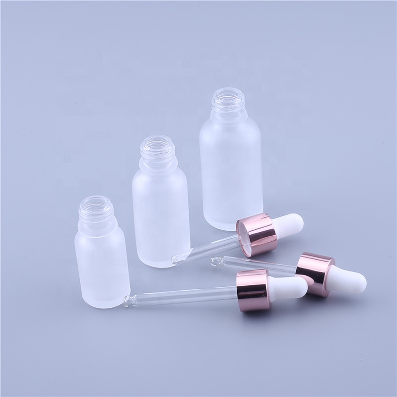 5ml 10ml 15ml 20ml 30ml 50ml 100ml Frosted Glass Dropper Bottle For Essential Oil With Rose Gold Ring Dropper Cap