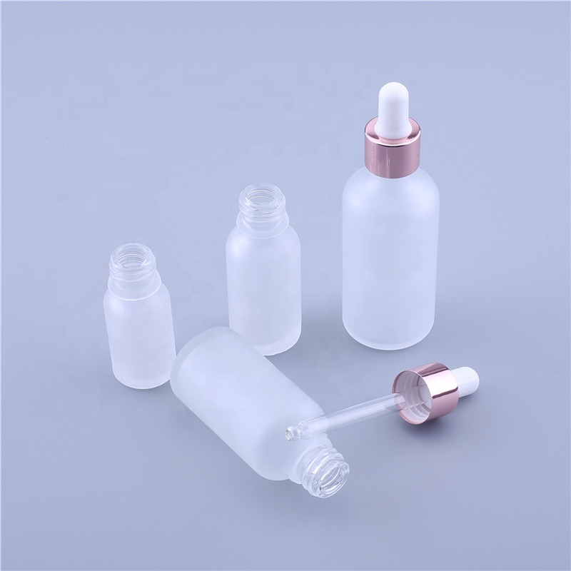 5ml 10ml 15ml 20ml 30ml 50ml 100ml Frosted Glass Dropper Bottle For Essential Oil With Rose Gold Ring Dropper Cap