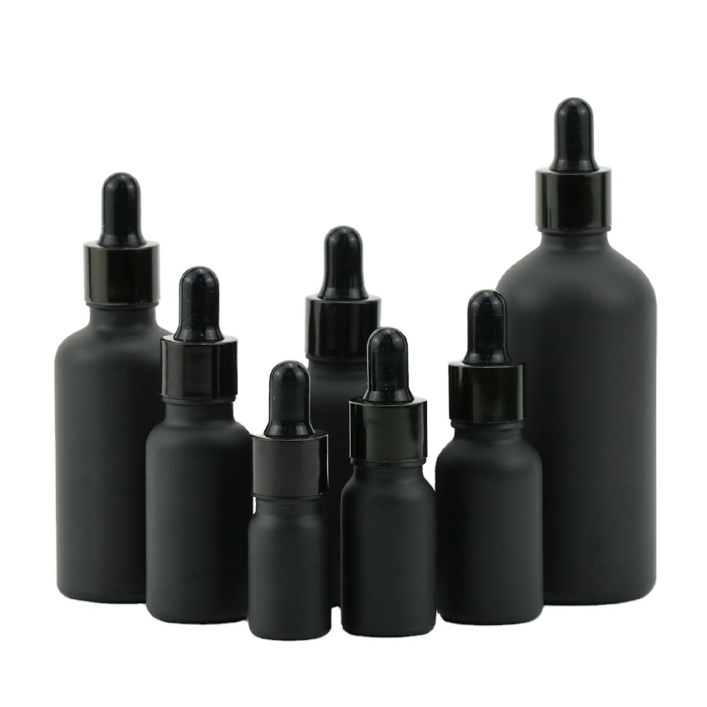 5ml 10ml 15ml 20ml 30ml 50ml 100ml Frosted Matte Black Glass Dropper Bottle For Essential Oil Bottles