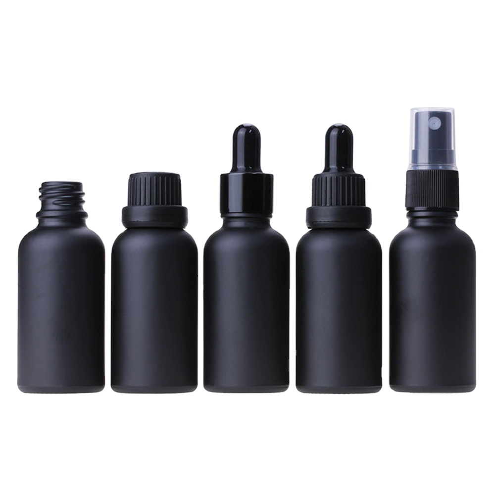 5ml 10ml 15ml 20ml 30ml 50ml 100ml Frosted Matte Black Glass Dropper Bottle For Essential Oil Bottles