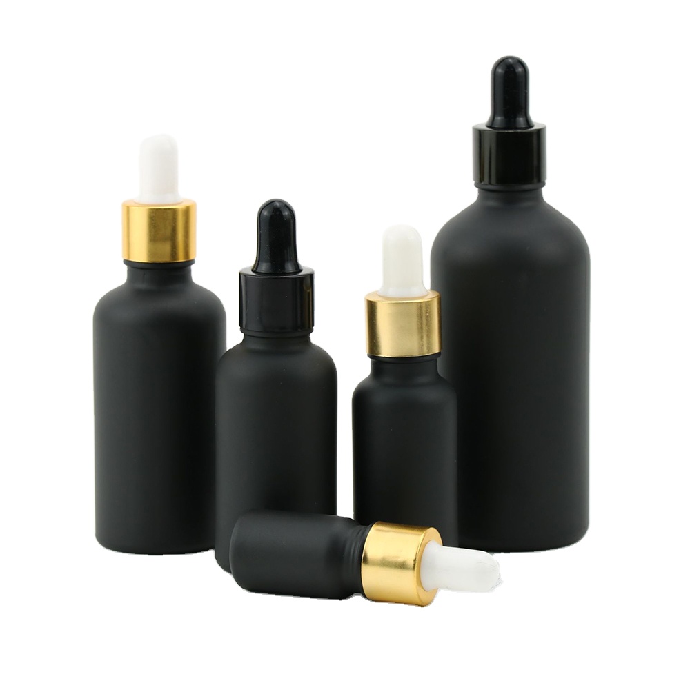 5ml 10ml 15ml 20ml 30ml 50ml 100ml Frosted Matte Black Glass Dropper Bottle For Essential Oil Bottles