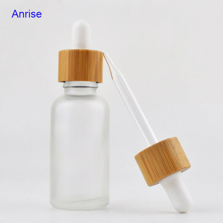 5ml 10ml 15ml 20ml 30ml 50ml 100ml Frosted White Glass Essential Oil Bottle with Bamboo Pipettes Dropper Cap