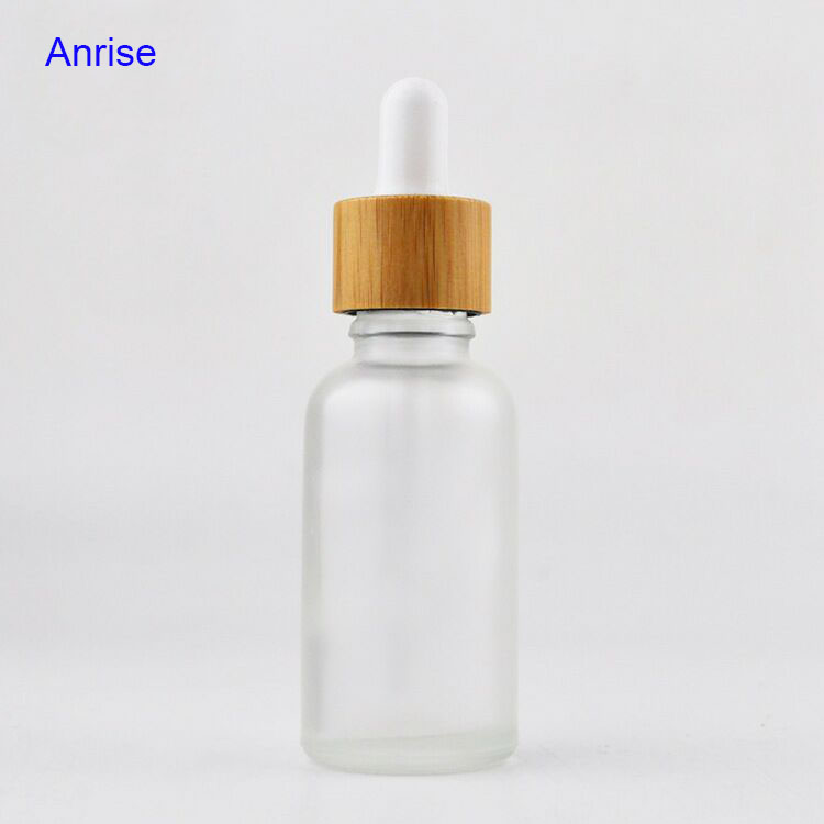 5ml 10ml 15ml 20ml 30ml 50ml 100ml Frosted White Glass Essential Oil Bottle with Bamboo Pipettes Dropper Cap