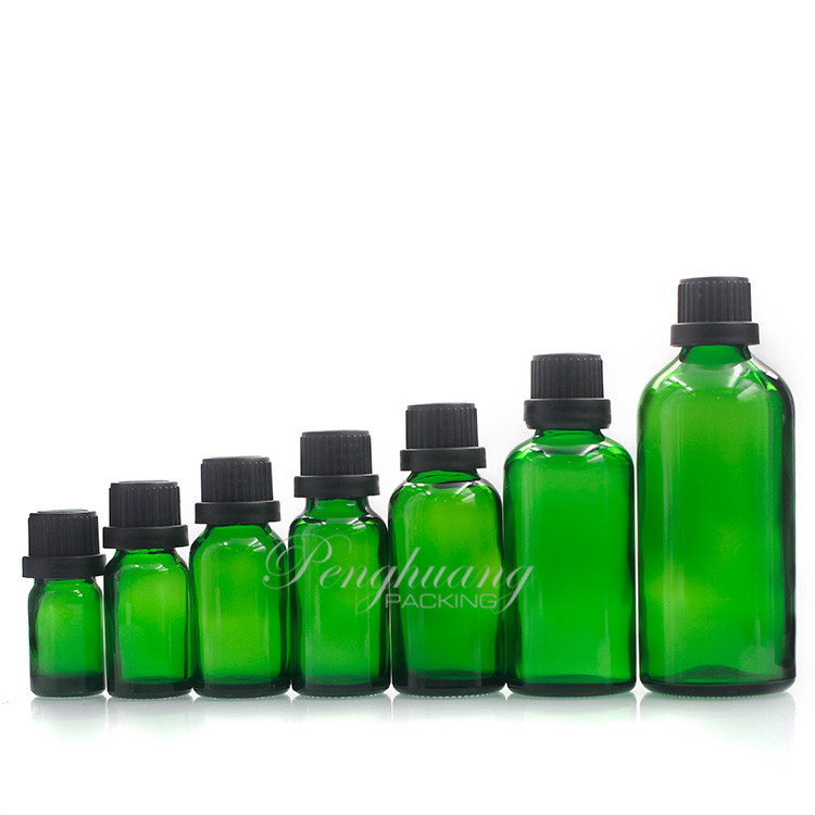 5ml 10ml 15ml 20ml 30ml 50ml 100ml Green Glass Essential Oil Bottels, Oil Container With Gold Aluminum Cap