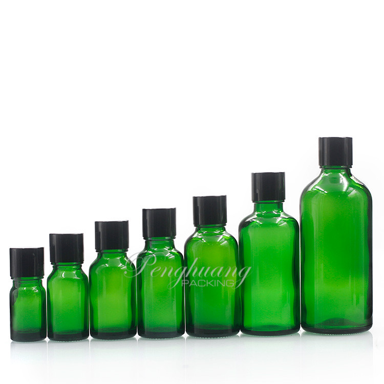 5ml 10ml 15ml 20ml 30ml 50ml 100ml Green Glass Essential Oil Bottels, Oil Container With Gold Aluminum Cap