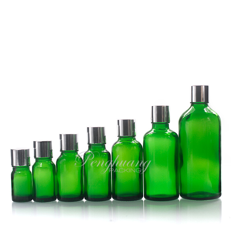 5ml 10ml 15ml 20ml 30ml 50ml 100ml Green Glass Essential Oil Bottels, Oil Container With Gold Aluminum Cap