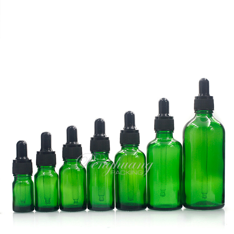 5ml 10ml 15ml 20ml 30ml 50ml 100ml Green Glass Essential Oil Bottels, Oil Container With Gold Aluminum Cap