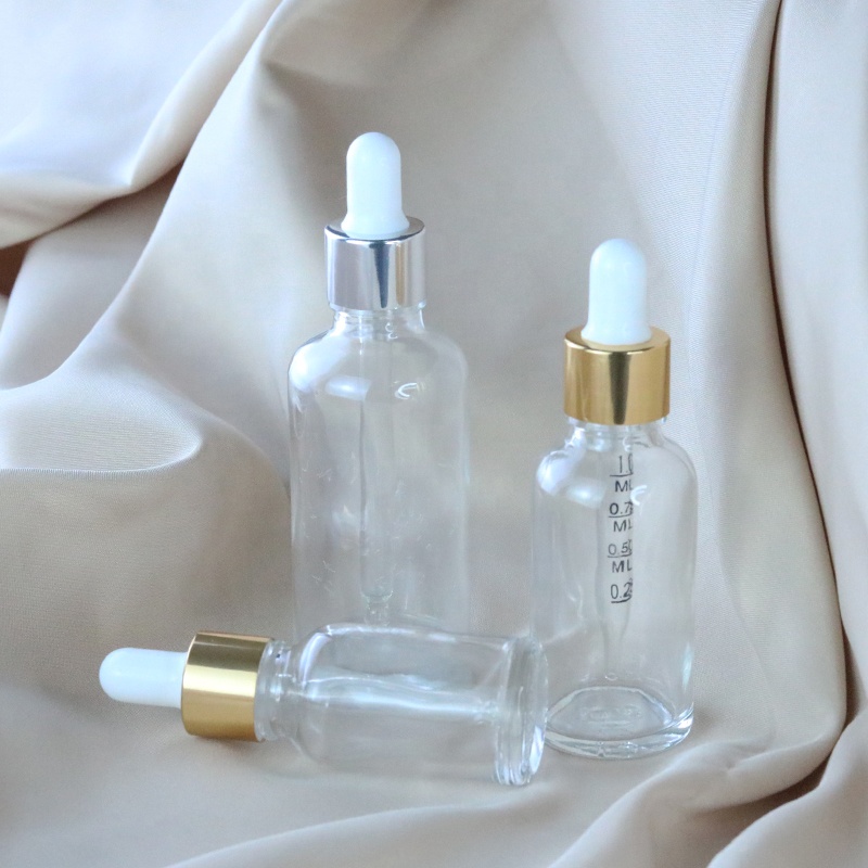 5ml 10ml 15ml 20ml 30ml 50ml 100ml Luxury Rose Gold Cap Essential Oil Cosmetic Clear Glass Aluminum Dropper Bottle (GRC03)