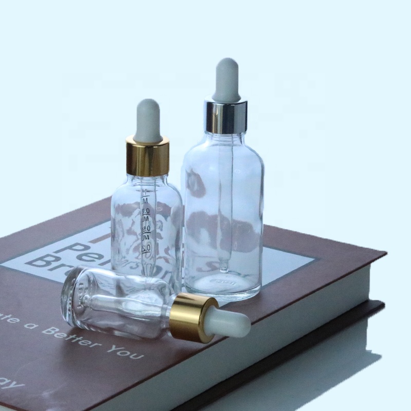 5ml 10ml 15ml 20ml 30ml 50ml 100ml Luxury Rose Gold Cap Essential Oil Cosmetic Clear Glass Aluminum Dropper Bottle (GRC03)