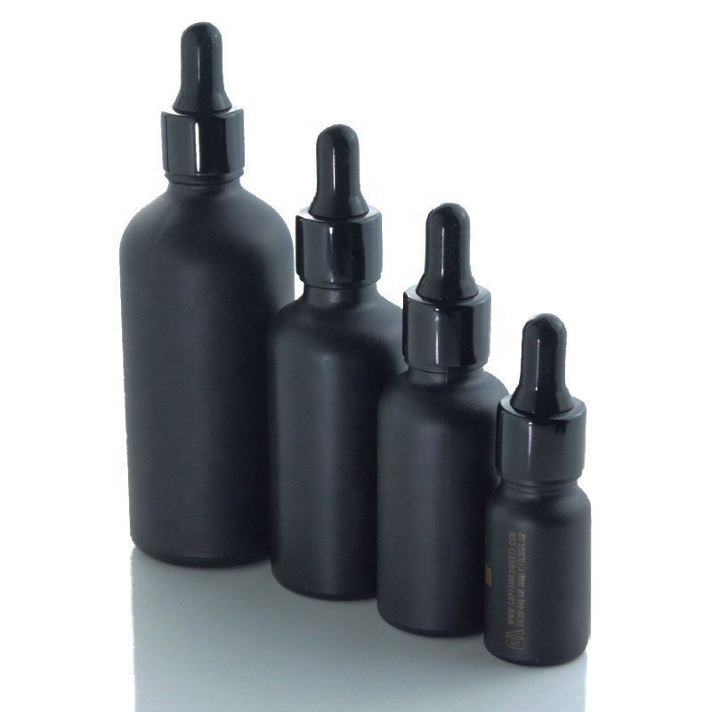 5ml 10ml 15ml 20ml 30ml 50ml 100ml Matte Black Glass Dropper Pipette Bottle Beard CBD Essential Oil Cosmetic Bottle (GRBL07)
