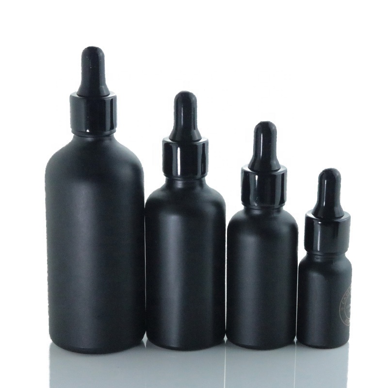 5ml 10ml 15ml 20ml 30ml 50ml 100ml Matte Black Glass Dropper Pipette Bottle Beard CBD Essential Oil Cosmetic Bottle (GRBL07)