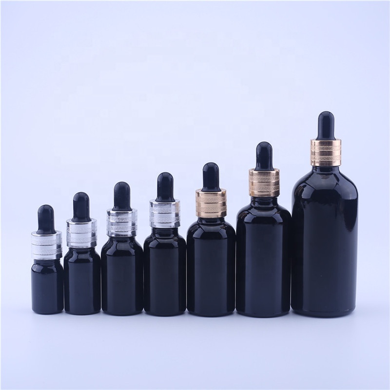 5ml 10ml 15ml 20ml 30ml 50ml 100ml Shiny Black Glass Dropper Bottle for Essential oil Bottle Packaging