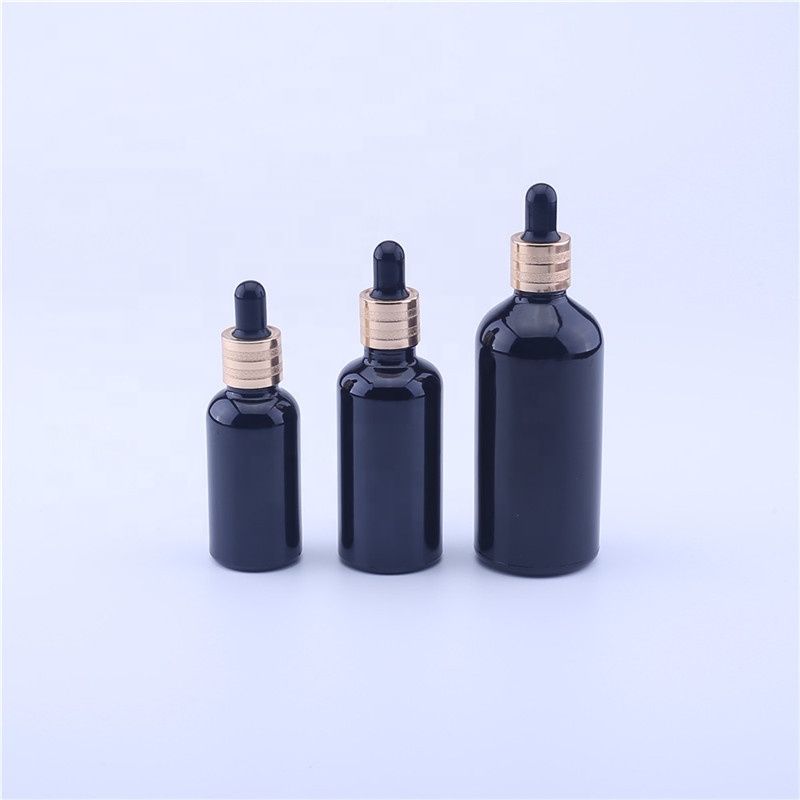 5ml 10ml 15ml 20ml 30ml 50ml 100ml Shiny Black Glass Dropper Bottle for Essential oil Bottle Packaging