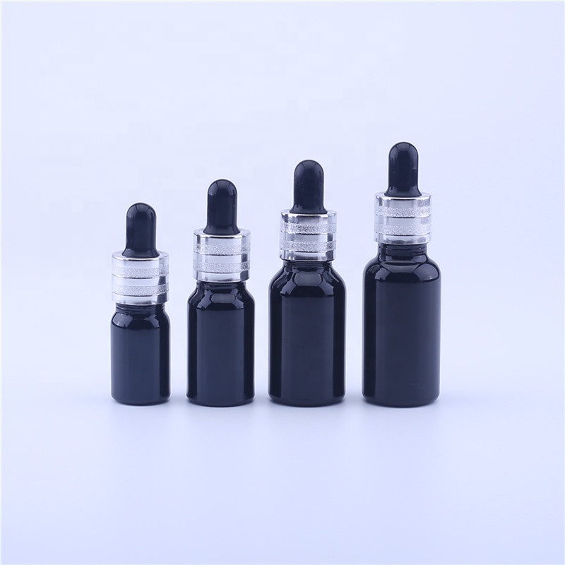 5ml 10ml 15ml 20ml 30ml 50ml 100ml Shiny Black Glass Dropper Bottle for Essential oil Bottle Packaging